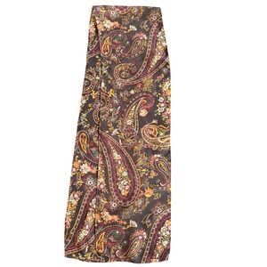 Vintage Paisley Floral Sheer Chiffon Scarf Brown Red Gold 58x8